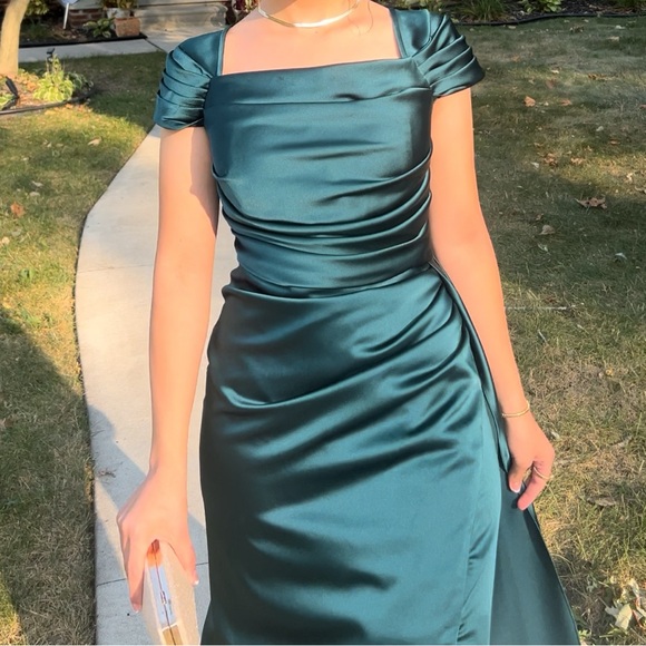 green emerald velvet dress Hot One Shoulder Pleated Bare Waist Wholesale Stain Evening Dresses